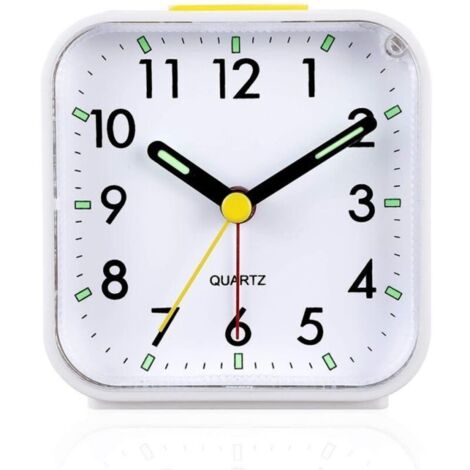 Réveil analogique silencieux – Réveil à quartz sans tic-tac – Volume d'alarme progressif – Fonction Snooze et veilleuse – Plastique ABS blanc