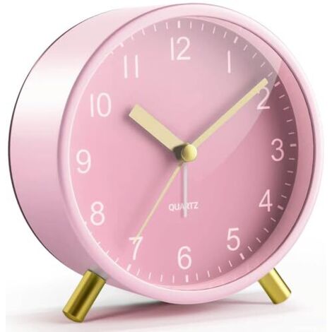 Réveil analogique silencieux, sans tic-tac, avec veilleuse, à piles, idéal pour les gros dormeurs, pour chambre d'enfant ou bureau (rose)