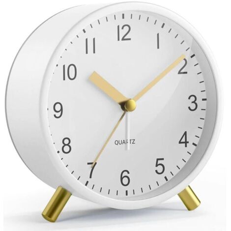 Réveil analogique silencieux sans tic-tac, horloge de chevet classique en métal avec veilleuse et grand cadran, fonctionnant sur pil