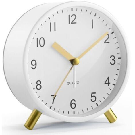 Réveil analogique silencieux sans tic-tac, horloge de chevet classique en métal avec veilleuse et grand écran, réveil à piles pour chambre à coucher, enfants, personnes âgées (blanc)