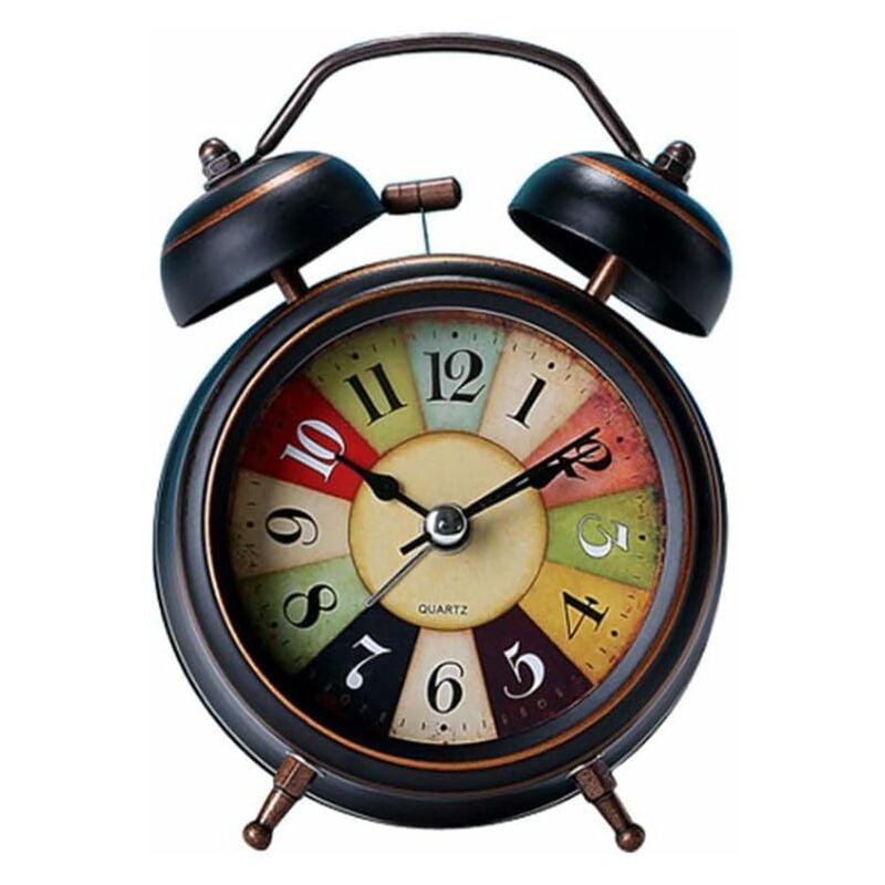 Réveil analogique silencieux, sans tic-tac pour chambre à coucher, design vintage, fonctionne à Pôles, double cloche à quartz Fei Yu