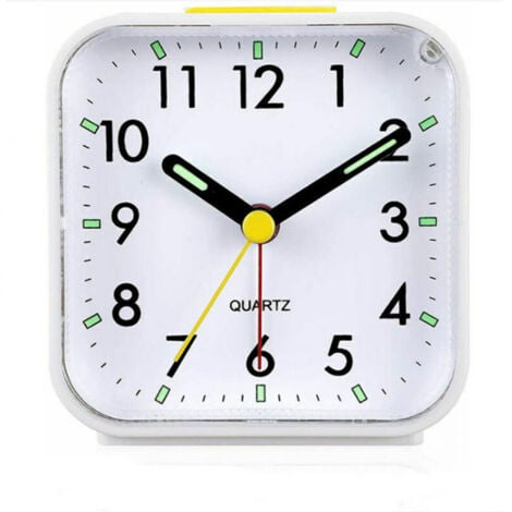 NAXUNNN Réveil analogique silencieux sans tictac, réveil en douceur, bips sonores, augmentation du volume, fonctions de répétition et d'éclairage à piles, réglage facile, blanc