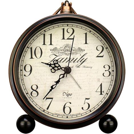 Réveil Analogique Silencieux Vintage Noir 5,2 Pouces – Horloge Table Sans Tic-Tac Piles – Verre HD