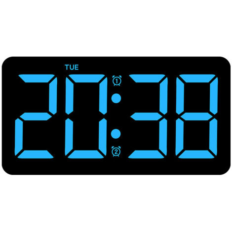 Réveil avec grand écran LED, horloge électronique numérique murale, horloge de table, horloge murale pour chambre, horloge pour salon - Bleu