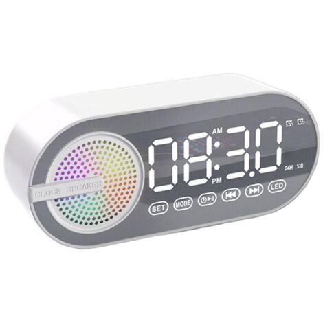 Réveil avec haut-parleur Bluetooth sans fil - RGB - USB - Miroir LED - Horloge numérique - Blanc