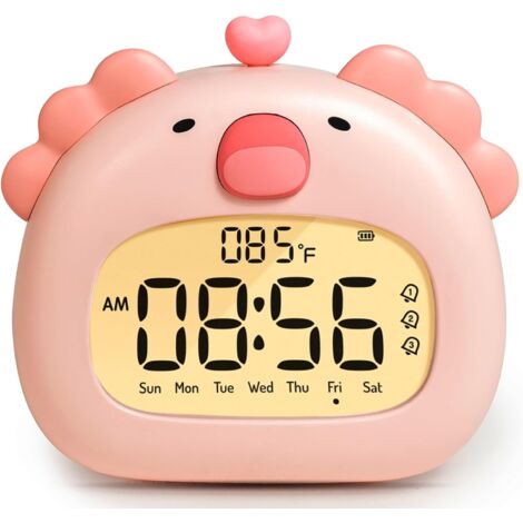 Réveil avec veilleuse, idéal pour les enfants et les filles, joli réveil numérique rose lumineux, minuterie, 3 alarmes, date et jour de la semaine, rechargeable par USB, cadeau de décoration de chambr