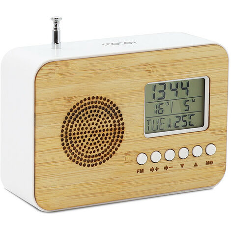 Réveil Bamboo de voyage avec fonction radio FM, date et température intérieure