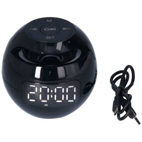 Réveil Bluetooth 5.0 Multifonction - Enceinte Portable Sans Fil en Forme de Boule avec Horloge et Alarme, Rechargeable pour Bureau et Chambre, Noir G90S