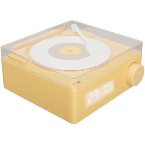 Réveil Bluetooth à disque vinyle rotatif - Haut-parleur stéréo 360° avec alarme - Design rétro - Alimentation 5 V CC/1 A - Version jaune