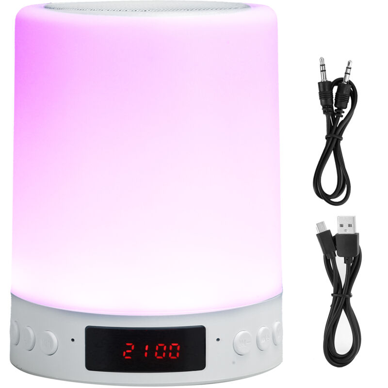 Réveil Bluetooth avec Enceinte, Lampe de Bureau LED Tactile Multicolore et Veilleuse