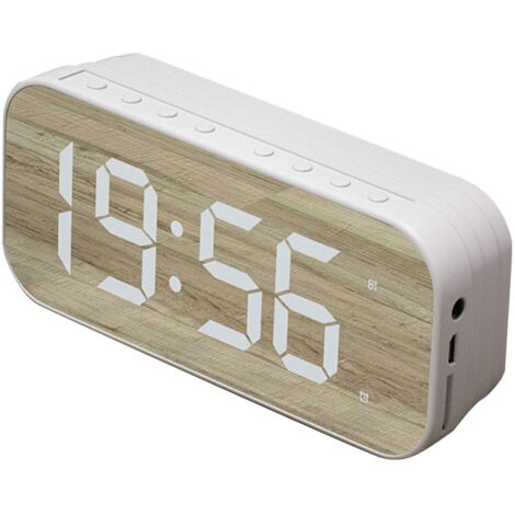 Réveil Bluetooth avec Haut-parleur, Horloge Numérique et Affichage Miroir pour Chambre ou Bureau - Blanc