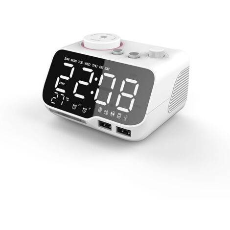 Réveil Bluetooth avec Haut-parleur pour Chambre, Enceinte Bluetooth Multifonction pour Bureau ou Table de Chevet, Horloge Radio-réveil sans Fil (Blanc)