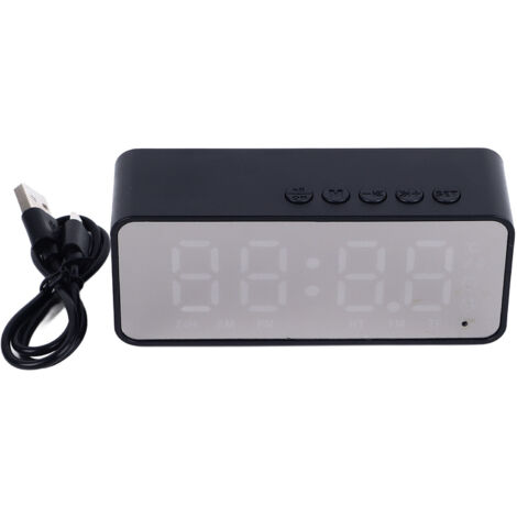 Réveil Bluetooth avec Miroir et Enceinte, Horloge Numérique Rechargeable pour Chambre, Salon ou Bureau, Noir