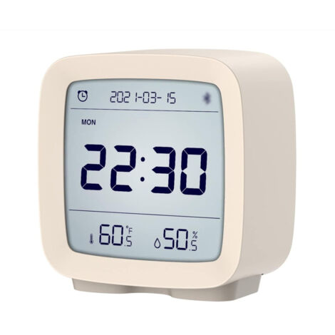 Réveil Bluetooth avec surveillance de la température et de l'humidité, rétroéclairage doux, couleur beige (16 alarmes)
