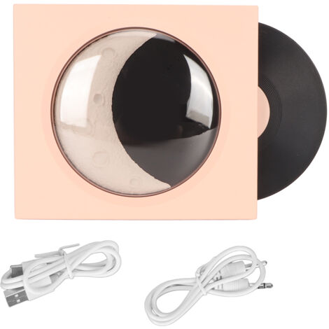 Réveil Bluetooth Vintage Style Platine Vin avec Lampe Nuit Lune Étoile pour Déco Chambre Rose