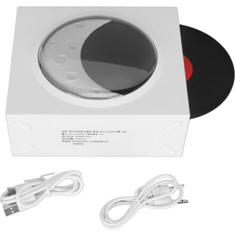 Réveil Bluetooth Vintage Style Platine Vin avec Veilleuse Lune Étoiles pour Décor Chambre Blanc