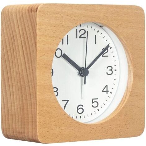 Réveil carré en bois de 7,6 cm avec chiffres arabes, sans tic-tac, silencieux, rétroéclairé, à piles (jaune)