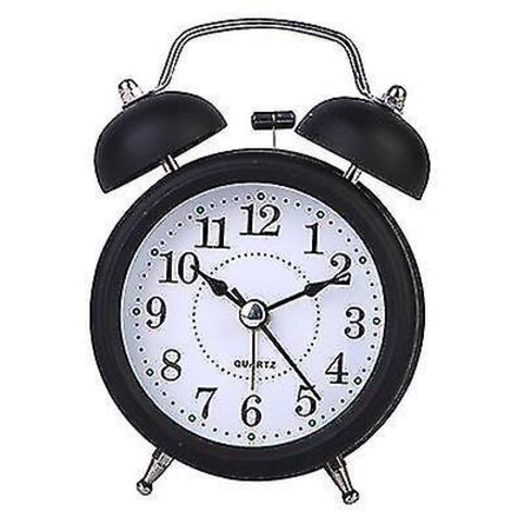 Réveil classique à double cloche pour enfants, horloge de chevet analogique à quartz noire