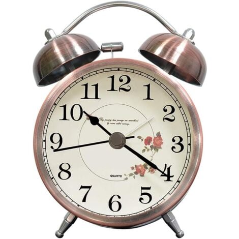 Reveil Cloche Classique, Reveil Matin Vintage Retro Silencieux, Réveil Analogique avec Lumineux Nombre pour Enfant, Adulte, Cuivre