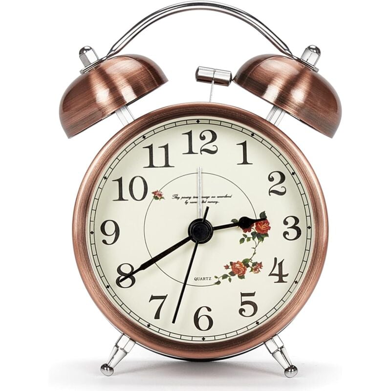 Ersandy - Reveil Cloche Classique, Reveil Matin Vintage Retro Silencieux, Réveil Analogique Lumineux pour Enfant Adulte, Cuivre