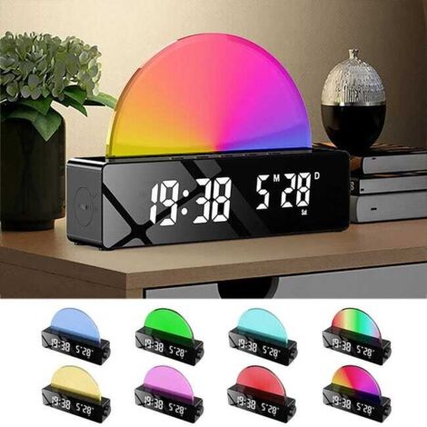 Réveil coloré, veilleuse, horloge numérique, 8 changements de couleurs, intensité variable, surveillance de la température