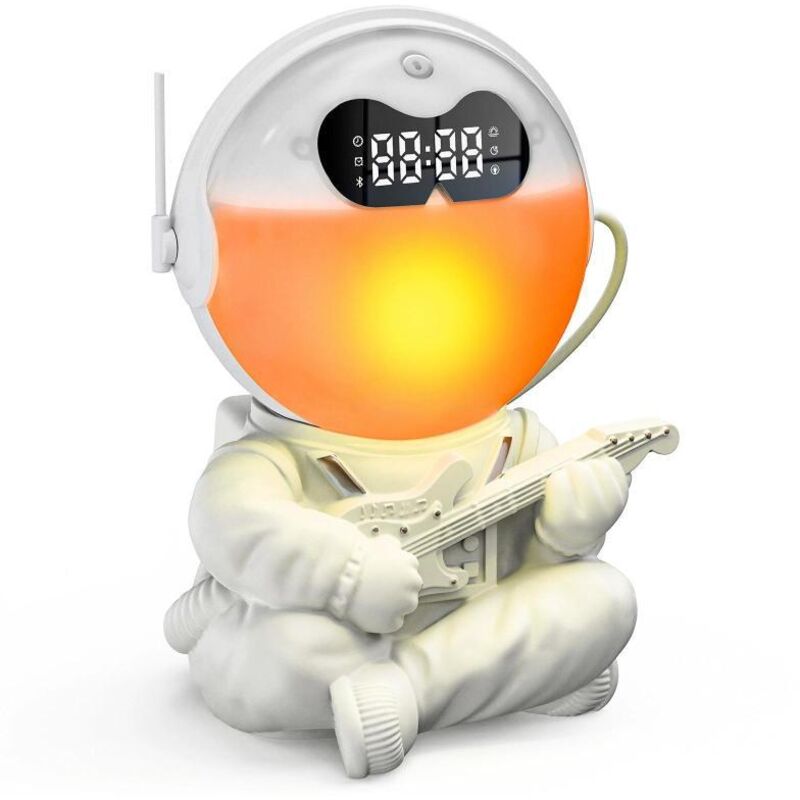 Réveil créatif d'astronaute à brancher sur USB avec musique Bluetooth à bruit blanc et veilleuse, guitare blanche