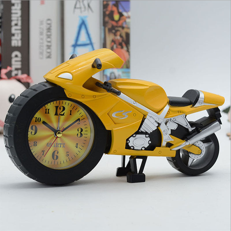 Réveil créatif de dessin animé, décoration de bureau, horloge de moto pour la maison et le bureau, jaune