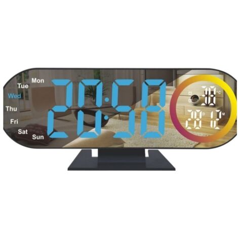 Réveil de Bureau avec Affichage de la Température, Date/Semaine et Lumière Respirante Colorée
