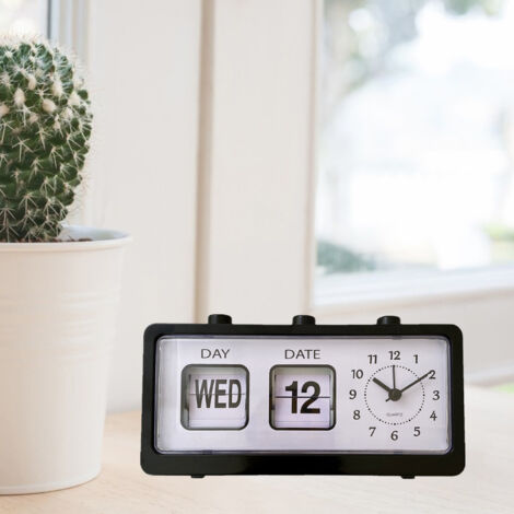 Réveil de bureau avec calendrier manuel à alarme silencieuse pour bureau et étude - Noir - Matière plastique - 270g