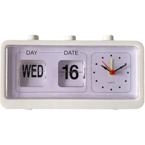 Réveil de bureau avec calendrier manuel pour étude ou bureau, blanc