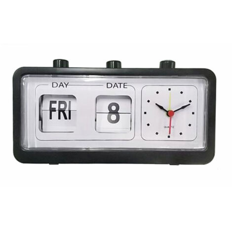 Réveil de bureau avec calendrier manuel pour étude ou bureau, noir