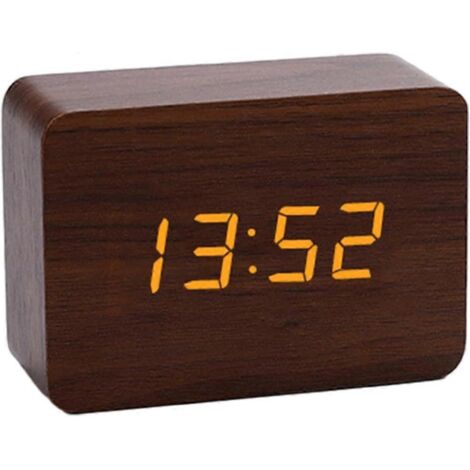 Réveil de bureau en bois, réveil en bois avec affichage jour de semaine/week-end, réveil électrique en bois avec contrôle sonore, réveil électrique de chambre, réveil numérique