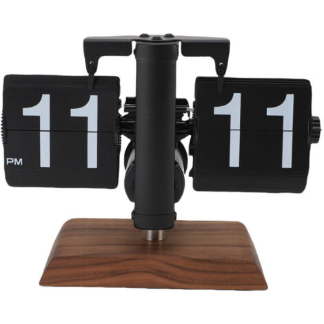 Réveil de bureau numérique à affichage automatique, 12 heures, à piles, style rétro, avec socle en bois, noir.-Crezuo