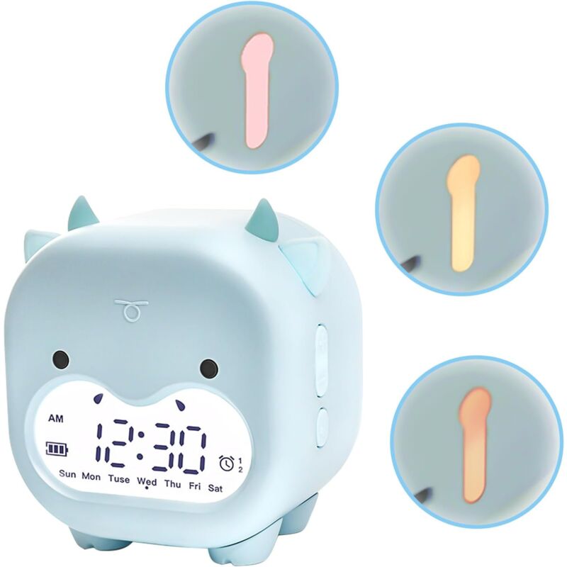 Réveil de chambre d'enfant, réveil puissant pour les gros dormeurs, horloge de chevet mignonne, entraîneur de sommeil pour enfants, minuterie