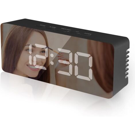Réveil de chevet, réveil numérique, affichage LED de 5,8 po, réveil numérique électronique, horloge miroir, luminosité à 2 niveaux (noir)