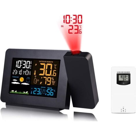 Réveil de projection avec capteur extérieur – Station météo personnelle – Double alarme – Affichage LCD – Prévisions météo – Température et humidité – Curconsa