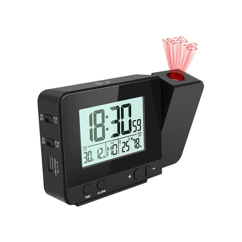 Lifcausal - Réveil de projection numérique pour chambre à coucher, grand réveil de projection au plafond avec port usb, batterie de secours,