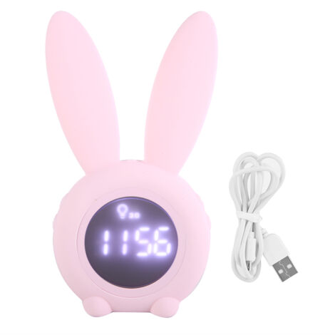 Réveil de Table Multifonction Lapin avec Écran LED, Alarme, Minuterie et Thermomètre (Rose)