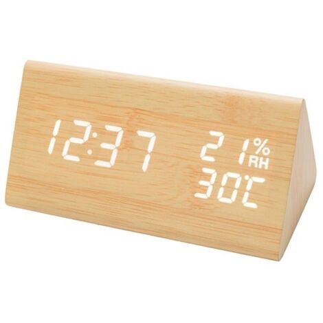 Réveil de table numérique à LED en bois, 12/24 heures, date, température, réveil de chevet multifonction à activation tactile