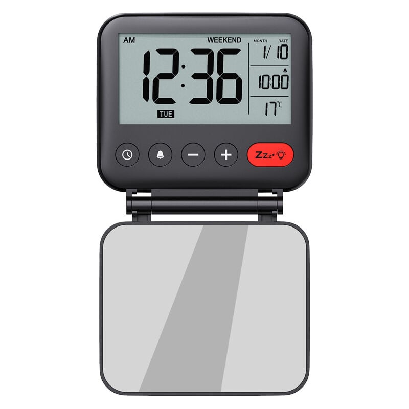 Réveil de voyage Mini horloge numérique lcd portable avec calendrier rétroéclairé 12/24H Température Miroir de maquillage