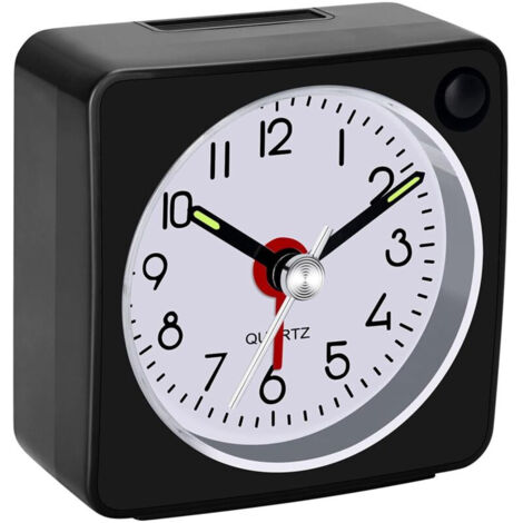 Réveil de voyage ultra-compact, avec fonction snooze et lumière, super silencieux (noir)