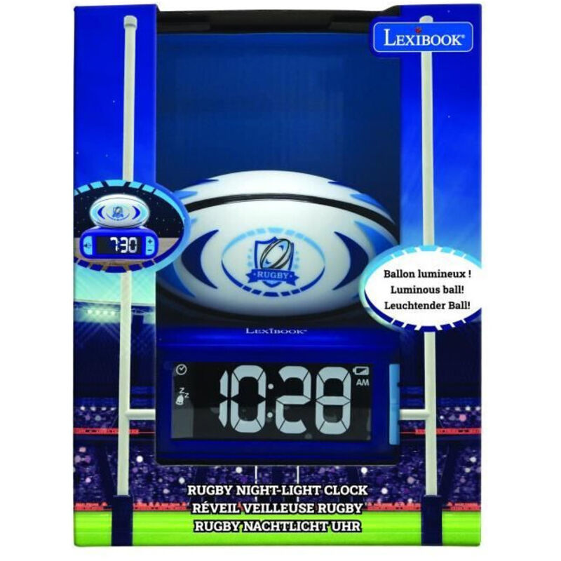 Lexibook - Réveil digital avec veilleuse lumineuse ballon de rugby en 3D et effets sonores