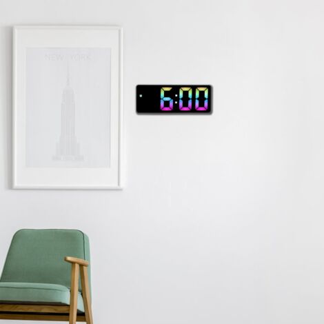 Réveil Digital Électronique LED Coloré à Grand Ecran 0725 pour Chambre Bureau avec Cadran Noir et Coque ABS Noir C-Style [Réveil Electronique] [0725] [Grand Ecran LED Coloré]