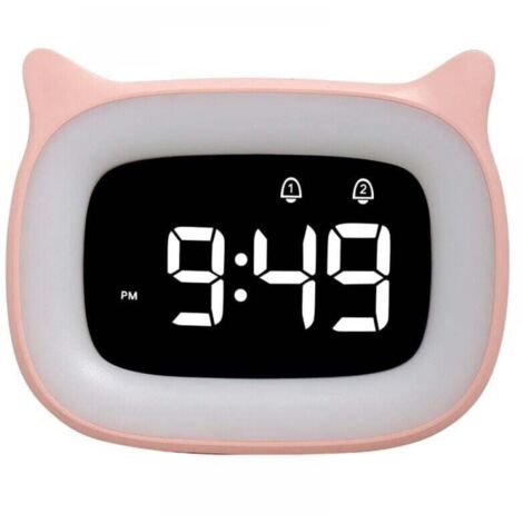 Réveil Educatif, LED Veilleuses Pendules horloges de Chambre d'enfant Kid Sleep Jour/Nuit Lumineux, Snooze Réveil 5 Couleurs,18 Types de Musique, 2 Alarmes, Fille Garcon