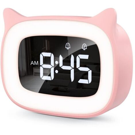 Réveil Educatif, LED Veilleuses Pendules horloges de Chambre d'enfant Kid Sleep Jour/Nuit Lumineux, Snooze Réveil 5 Couleurs,18 Types de Musique, 2 Alarmes, Fille Garcon