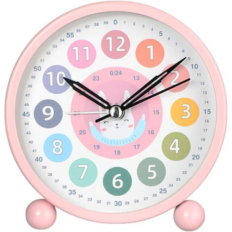 Réveil éducatif pour la petite enfance - joli réveil de bureau (motif lapin rose)