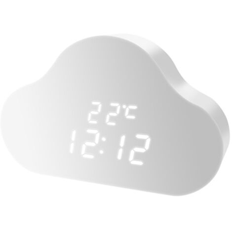 Réveil électronique Cloud Clock avec boîtier en bois massif, veilleuse, commande vocale, affichage de la température en temps réel et réglage de la luminosité sur trois niveaux.