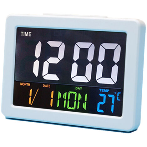 Réveil électronique de bureau à grand écran LCD couleur avec affichage de la température et de la date