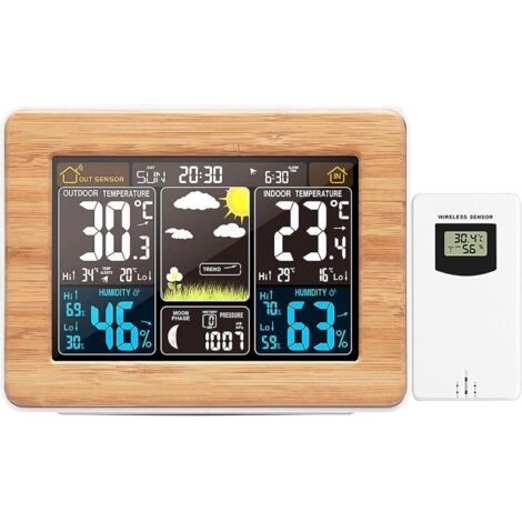 Réveil électronique multifonction avec écran couleur, station météorologique, horloge radio pilotée, horloge météo sans fil RF, couleur noire
