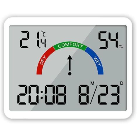 Réveil électronique numérique LCD grand écran horloge murale thermomètre affichage de l'humidité (blanc, 9905)